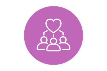 An icon of a heart above three people