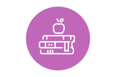 An icon of a stack of books with an apple on top