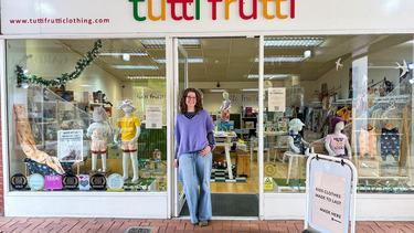 Owner of Tutti Frutti, Ali, stands outside her store in Letchworth.