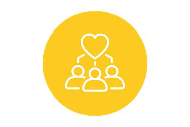 An icon of a heart above three people