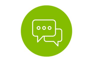 A green circle with a speech bubble icon inside.