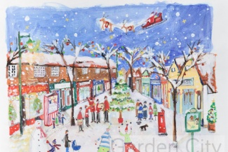 Christmas card scene of the Wynd in Letchworth Garden City