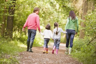 Family in woods