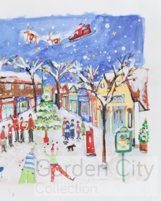 Christmas card scene of the Wynd in Letchworth Garden City