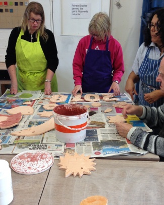 Members of Jackies Drop In, Letchworth, enjoy a clay workshop provided by Digswell Arts Trust